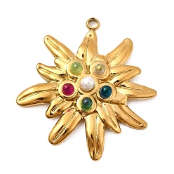 Настоящее золото 18K 304 из нержавеющей стали стеклянные подвески, цветочный шарм, с абс пластмассовой имитационной жемчужиной, ионное покрытие (ip), реальный 18 k позолоченный, 40x37.5x6 мм, отверстие : 2.5 мм