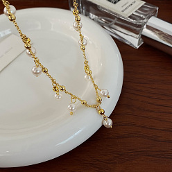 Золотой Латунная цепочка-спутник с круглыми ракушками из жемчуга с кисточками для женщин, белые, золотые, 14.96 дюйм (38 см)