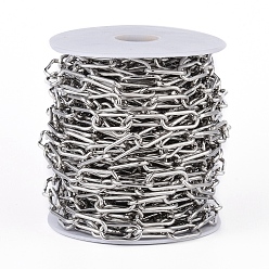 Stainless Steel Color 304 Stainless Steel Paperclip Chains, Drawn Elongated Cable Chain, Unwelded, with Spool, Stainless Steel Color, 16.8x7.2x1.5mm, about 32.8 Feet(10m)/roll