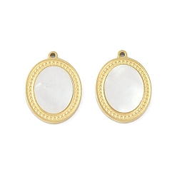 Настоящее золото 18K Ионное покрытие (ip) 304 подвески из нержавеющей стали, с паве-ракушкой, овальный шарм, реальный 18 k позолоченный, 16x11.5x1.5 мм, отверстие : 1 мм