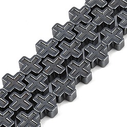 Естественный Цвет Синтетических немагнитных гематит бисер нитей, крестик, первоначальный цвет, 6.5x6.5x3 мм, отверстие : 0.7 мм, около 61 шт / нитка, 15.79'' (40.1 см)