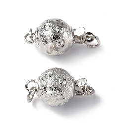 Platinum Rack Plating Brass Box Clasps, Textured Round, Platinum, 15x8mm