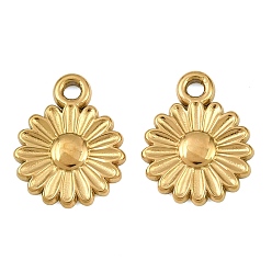 Real 18K Gold Plated 304 Stainless Steel Charms, Daisy Charms, Ion Plating(IP), Real 18K Gold Plated, 15x12x2mm, Hole: 1.8mm