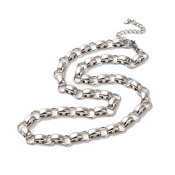 Stainless Steel Color Non-Tarnish Handmade 304 Stainless Steel Necklaces, Rectangle Chains Necklaces, Stainless Steel Color, 16.22 inch(41.2cm)