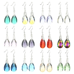Couleur Mélangete 304 boucles d'oreilles pendantes en forme de larme en acier inoxydable, avec la glace, argenterie, couleur mixte, 46.5mm, 12 paire / set