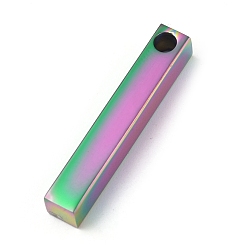 Rainbow Color Ion Plating(IP) 304 Stainless Steel Pendants, Rectangle/Bar, Rainbow Color, 30x5x5mm, Hole: 3mm