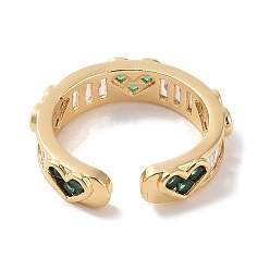 Green Brass Micro Pave Cubic Zirconia Open Cuff Rings, Heart, Green, Inner Diameter: 16.2mm