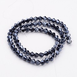 Black Electroplate Glass Beads Strands, Pearl Luster Plated, Bicone, Black, 4mm, Hole: 1mm, about 70pcs/strand, 10.63 inch