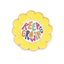Желтый Значки с эмалью в виде подсолнуха и надписью "Продолжай расти", булавки для лацканов из сплава для одежды рюкзака, золотой свет, желтые, 30.5x30 мм
