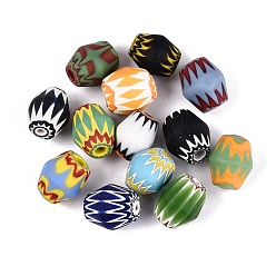 Color mezclado Cuentas de barril de vidrio millefiori hechas a mano, cuentas de chevrón, abalorios de grande agujero, color mezclado, 19~20x15~18 mm, agujero: 1.6~5 mm