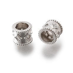 Платинированный 925 бусины из стерлингового серебра с микропаве, прозрачные бусины из кубического циркония, колонка со звездой, Реальная платина, 6x5 мм, отверстие : 1.6 мм