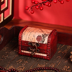 Светло-Вишневый Деревянные шкатулки для хранения украшений в стиле ретро с защелками, прямоугольные, светло-вишневый, 8x6.5x6 см