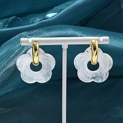 Белый Серьги-кольца из латуни и смолы для женщин, долговечный, стойки покрытие, без свинца и без кадмия, реальный 18 k позолоченный, белые, 32.5x26.5 мм