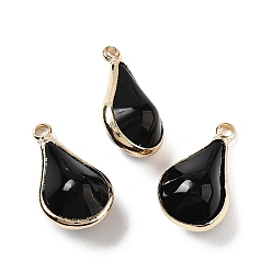 Черный Латунь стекло кулоны, золотые, слеза, чёрные, 18x10x8 мм, отверстие : 1.8 мм