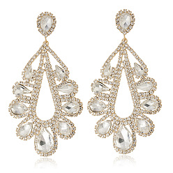 Кристалл Серьги-гвоздики из латуни с каплевидной формой и стразами, кристалл, 80x43 мм