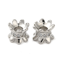 Platinum Rack Plating Brass Beads, with CLear Cubic Zirconia, Long-Lasting Plated, Lead Free & Cadmium Free, Platinum, 7.5x7.5x6mm, Hole: 2.5mm