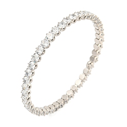 Платина Стойкие латунные браслеты с открытыми манжетами и прозрачным фианитом для женщин, без кадмия и без свинца, долговечный, платина, внутренний диаметр: 2-1/8 дюйм (5.3 см), 4 мм