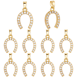 Настоящее золото 18K 10 кулоны из латуни с микрочастицами и кубическим цирконием., подковы прелести, реальный 18 k позолоченный, 17x12.5x3 мм, отверстие : 5x2.5 мм