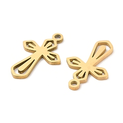 Real 18K Gold Plated Ion Plating(IP) 316L Surgical Stainless Steel Pendants, Laser Cut, Cross Charm, Real 18K Gold Plated, 17x11x1mm, Hole: 1.2mm