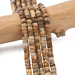 Пейзажный Джаспер Натуральные нити из яшмовых бусин хейши с рисунком, граненые, рондель, 4x2 мм, отверстие : 1 мм, около 161 шт / нитка, 14.76'' (37.5 см)