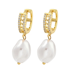 Настоящее золото 18K Серьга-кольцо из латуни с микропаве, покрытие стойки, прозрачный кубический цирконий, без кадмия и без свинца, долговечный, с ABS имитации жемчуга, овальные, реальный 18 k позолоченный, 33x11 мм