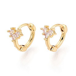 Настоящее золото 18K Серьги-кольца из латуни с микропаве и прозрачным кубическим цирконием в форме сердца, реальный 18 k позолоченный, 11x12x7 мм