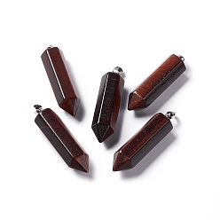 Тигровый глаз Окрашенные и нагретые натуральные красные тигровые глаза с двойными концами и острыми концами, с латунной фурнитурой платинового цвета, пуля, 39x10x10 мм, отверстие : 3x6 мм