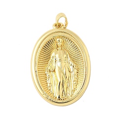 Настоящее золото 18K Латунные подвески, без кадмия и без свинца, религиозная тема, овальные с рисунками " virgin mary", реальный 18 k позолоченный, 30.5x21x4 мм, отверстие : 4x2.5 мм
