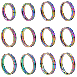 Rainbow Color 18 шт. 6 стили 201 рифленое кольцо из нержавеющей стали для женщин, Радуга цветов, 4 мм, внутренний диаметр: 17~22 мм, 1 шт / стиль