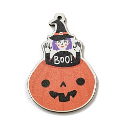 Тыква Древесины подвески, Хэллоуин тема, оранжевые, тыква, 50x34x3 мм, отверстие : 2 мм