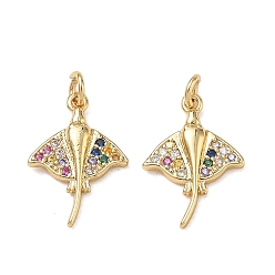 Fish High Polished Ocean Brass Micro Pave Clear Cubic Zirconia Pendants, Sea Animals Charms, Golden, Fish, 16x11x2.5mm, Hole: 2.5mm