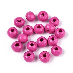 Камелия Круглые бусины из натурального дерева схима, окрашенные распылением, камелия, 6~6.5x4.5~5 мм, отверстие : 1.6~1.8 мм