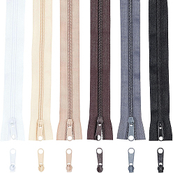 Mixed Color Nylon Zipper, with Alloy Zipper Puller, For Pillowslip and Quilt Cover Zipper, Mixed Color, 40x2.5x0.16cm, 6 colors, 1set/color, 6sets/bag