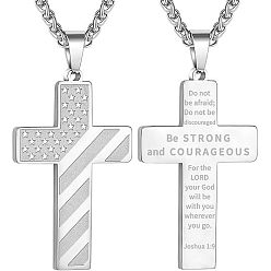 Нержавеющая Сталь Цвет Американский флаг, библейский крест 304 подвески из нержавеющей стали для мужчин, цвет нержавеющей стали, 23.62 дюйм (60 см)