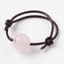 Розовый Кварц Регулируемые естественно розового кварца кольца перста, с коровьей кожаный шнур, 18 мм