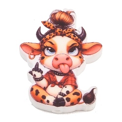 Cattle Printed Silicone Beads, Focal Beads, Leopard Bandana Cow, 30x24x7mm, Hole: 2mm