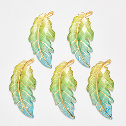 Light Sky Blue Transparent Acrylic Big Pendants, with Plated Bottom, Leaf, Light Sky Blue, 61.5x27x4mm, Hole: 1.2mm