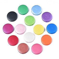 (52) Непрозрачная лаванда Расписные бусы из натурального дерева, жемчужные, плоско-круглые, разноцветные, 20x5 мм, отверстие : 1.8 мм