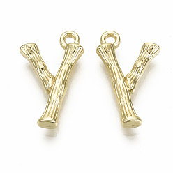 Letter Y Подвески из сплава , без кадмия, без никеля и без свинца, бамбуковая буквица, реальный 18 k позолоченный, letter.y, y: 18x10x3 мм, отверстие : 1.5 мм