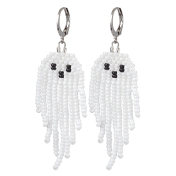 Белый Серьги-обручи с ткаными бусинами Миюки на Хэллоуин, 304 женские серьги с рычагом из нержавеющей стали, белые, 65x19 мм