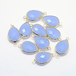 Васильковый Золотистые латунные стеклянные каплевидные соединители, васильковый, 21x11x5 мм, отверстие : 2 мм