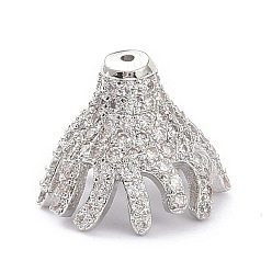 Платина Колпачки для бусин из прозрачного кубического циркония из латуни, мульти-лепесток, платина, 12x10 мм, отверстие : 0.8 мм