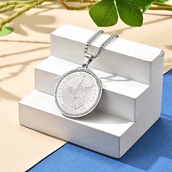 Нержавеющая Сталь Цвет 201 ожерелья из нержавеющей стали со стразами для женщин, плоско-круглые, цвет нержавеющей стали, 23.50 дюйм (59.7 см), подвеска: 37.8x34.8 мм.