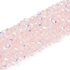 Pink Нити из прозрачных стеклянных бусин-ронделей с цветным покрытием ab, граненые, розовые, 2.5x2 мм, отверстие : 0.5~0.9 мм, около 148~159 шт / нитка, 11.42~13.19'' (29~33.5 см)