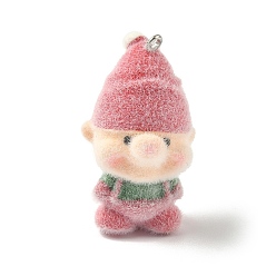 Santa Claus Рождественские подвески из непрозрачной смолы с эффектом флокирования, с железной платиной петлей, Дед Мороз, 39x22x22 мм, отверстие : 1.8 мм