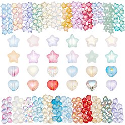 (52) Непрозрачная лаванда 288шт. 24 стили прозрачные и имитация нефрита и окрашенные распылением стеклянные бусины, звезда и сердца, разноцветные, 6~8x6~8.5x4 мм, отверстие : 0.7~1 мм, 12 шт / стиль