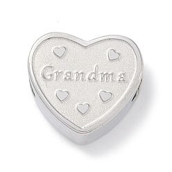 Нержавеющая Сталь Цвет День матери устойчив к потускнению 304 нержавеющая сталь европейские бусины, бусины с большим отверстием, сердце с слово "grandma", цвет нержавеющей стали, 10.5x12x6 мм, отверстие : 4.5 мм