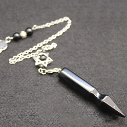 Обсидиан Натуральный кристалл кварца, неокрашенными, с металлической фурнитурой с платиновым покрытием, конус очарование, платина, 200 мм