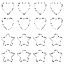 Stainless Steel Color 304 Stainless Steel Split Key Rings, Keychain Clasp Findings, Star and Heart, Stainless Steel Color, 34x35x3mm, 31x31x3mm, 12pcs/box