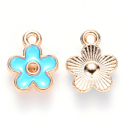 Небесно-голубой Сплавочные подвески для размещения стразов, с эмалью, цветок, золотой свет, голубой, пригодный для 1 мм горный хрусталь, 12.5x10x2 мм, отверстие : 1.2 мм